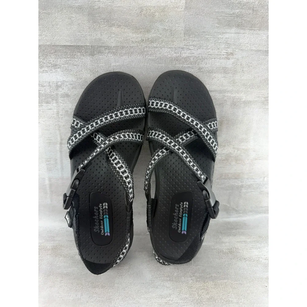 Skechers Outdoor Lifestyle Women Black White Strappy Sport Sandals Size 7
